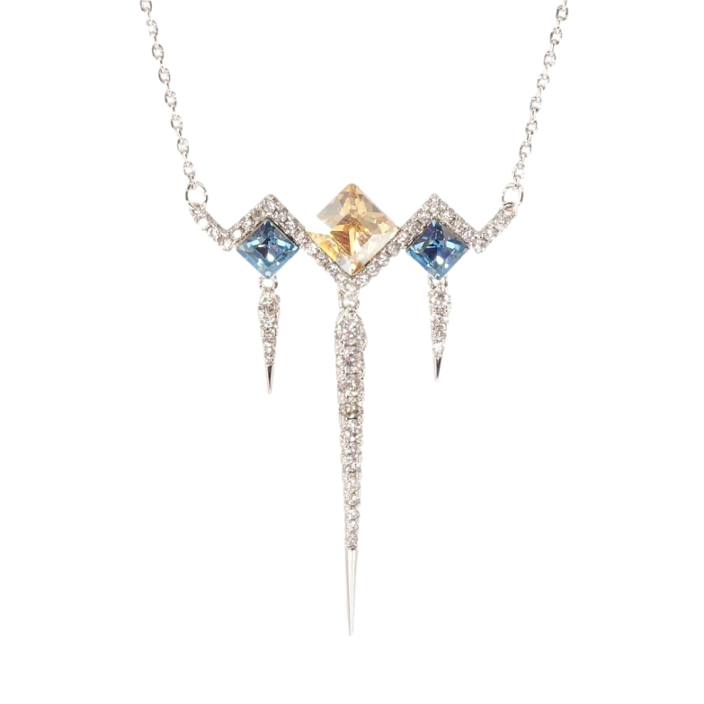 Кулон Xuping колір Родій з кр-ми Swarovski на ланцюжку Ромби з кр-ми Aquamarine та Topaz довжина 44,5-49,5см х 1мм фото №1