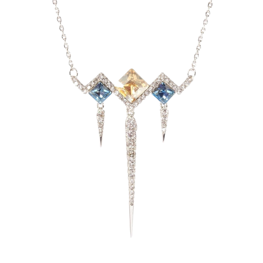 Кулон Xuping колір Родій з кр-ми Swarovski на ланцюжку Ромби з кр-ми Aquamarine та Topaz довжина 44,5-49,5см х 1мм фото №1