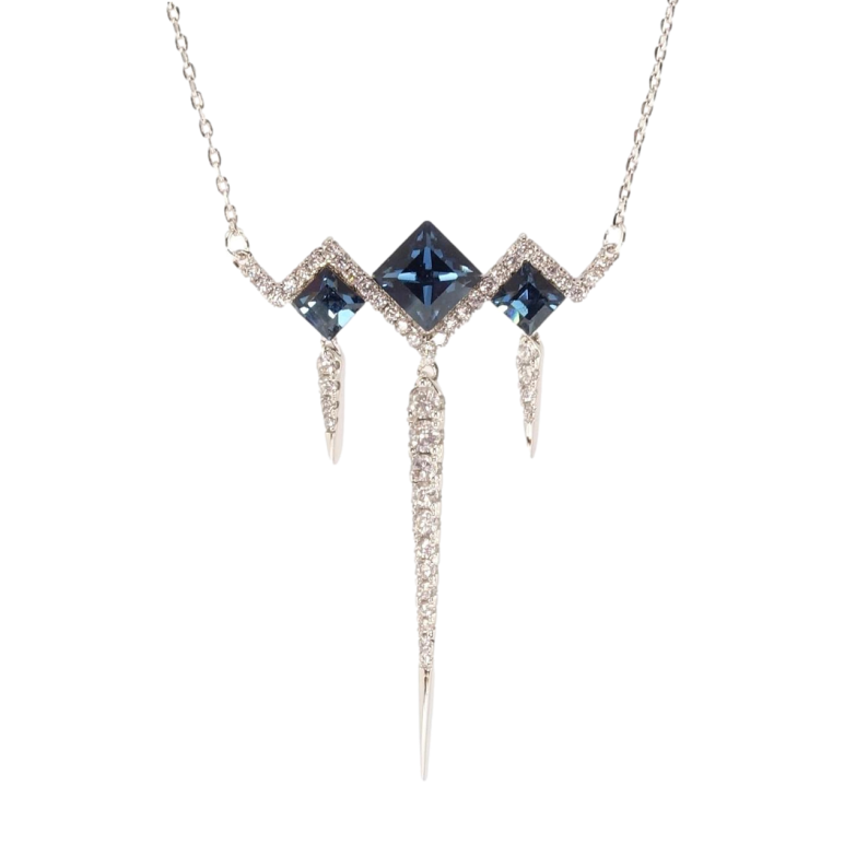 Кулон Xuping цвет Родий с кр-ми Swarovski на цепочке Ромбы с кр-ми Montana длина 45-50см х 1мм фото №1