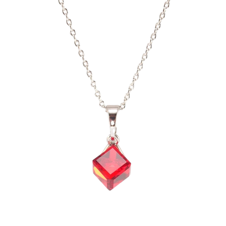 Кулон Xuping колір Родій з кр-ми Swarovski на ланцюжку Куб Siam дл.46-52см х 1мм, к. 6х6мм фото №1