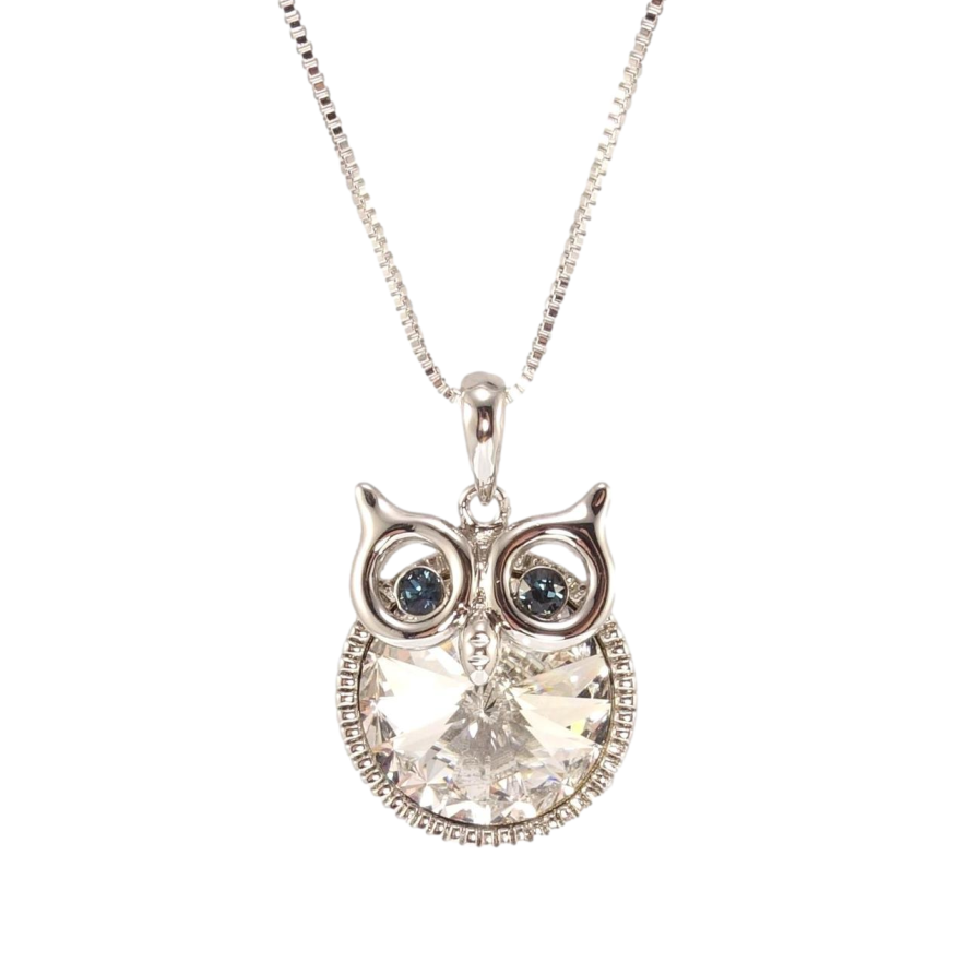 Кулон Xuping колір Родій з кр-ми Swarovski на ланцюжку Сова з кр-ми Clear та Montana дл.45см х 1мм фото №1