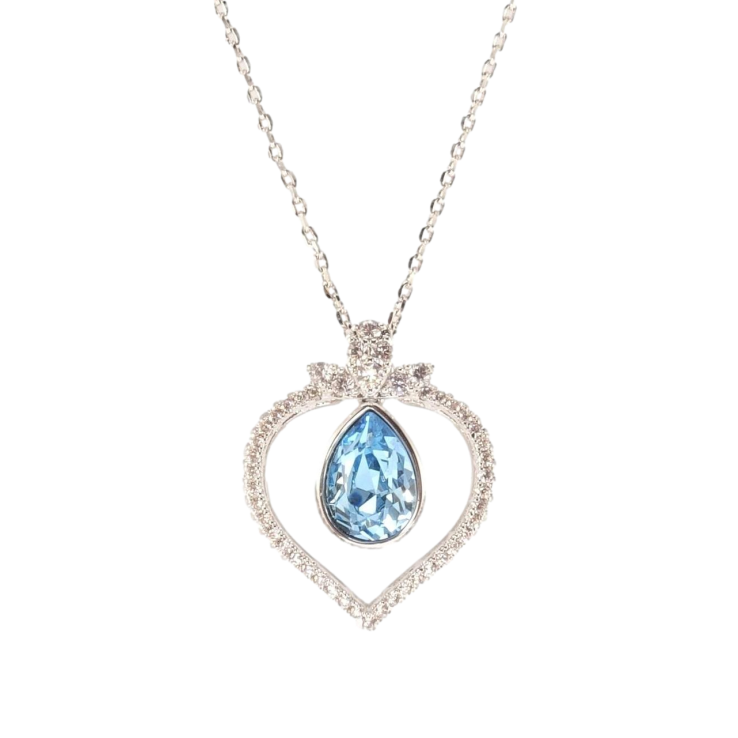 Кулон Xuping колір Родій з кр-ми Swarovski на ланцюжку Крапелька Aquamarine в обрамленні серця дл.40см х 1мм фото №22