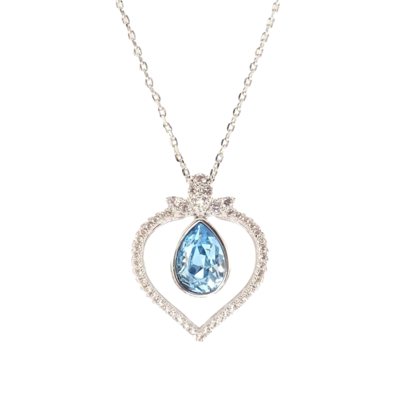 Кулон Xuping колір Родій з кр-ми Swarovski на ланцюжку Крапелька Aquamarine в обрамленні серця дл.40см х 1мм фото №1
