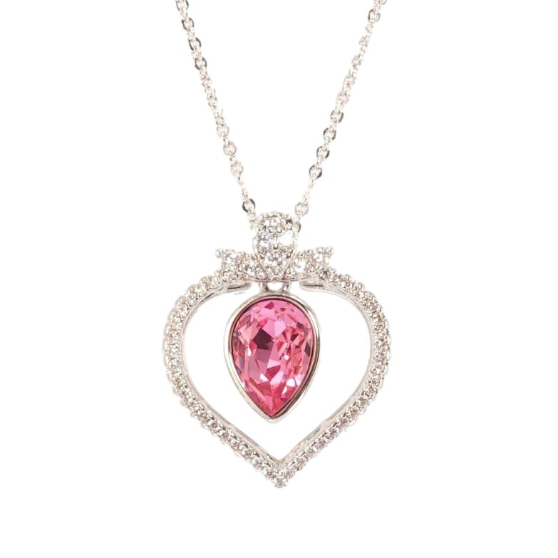Кулон Xuping цвет Родий с кр-ми Swarovski на цепочке Капелька Rose в обрамлении сердца  дл.45-50см х 1мм фото №1