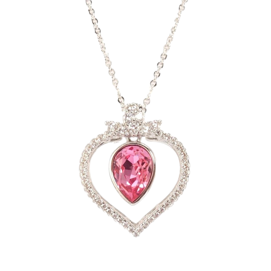 Кулон Xuping колір Родій з кр-ми Swarovski на ланцюжку Крапелька Rose в обрамленні серця дл.45-50см х 1мм фото №1