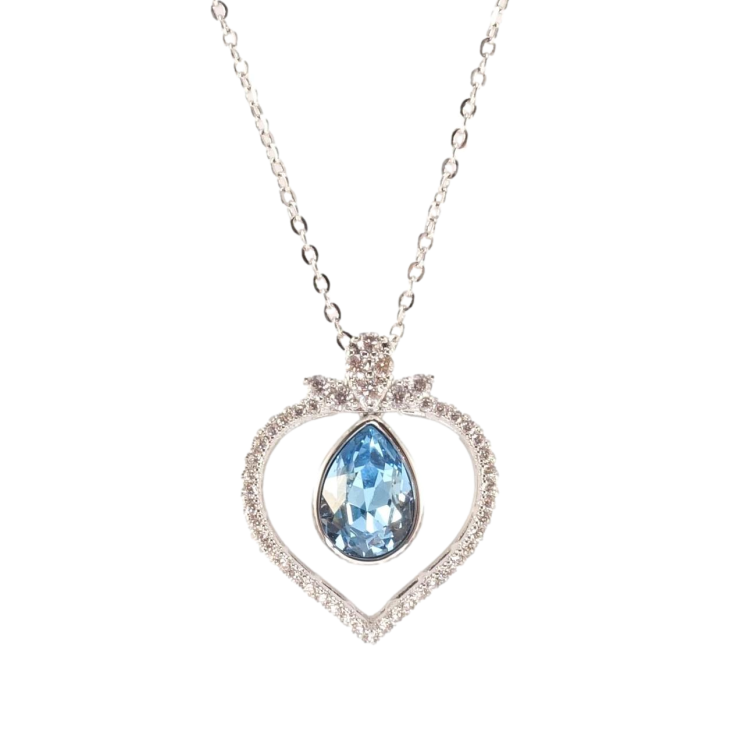 Кулон Xuping цвет Родий с кр-ми Swarovski на цепочке Капелька Aquamarine в обрамлении сердца  дл.42-46см х фото №3