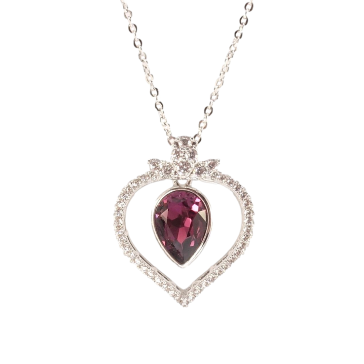 Кулон Xuping колір Родій з кр-ми Swarovski на ланцюжку Крапелька Amethyst в обрамленні серця дл.44,5-50см х 1мм фото №23