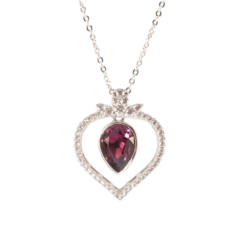 Кулон Xuping колір Родій з кр-ми Swarovski на ланцюжку Крапелька Amethyst в обрамленні серця дл.44,5-50см х 1мм фото №1