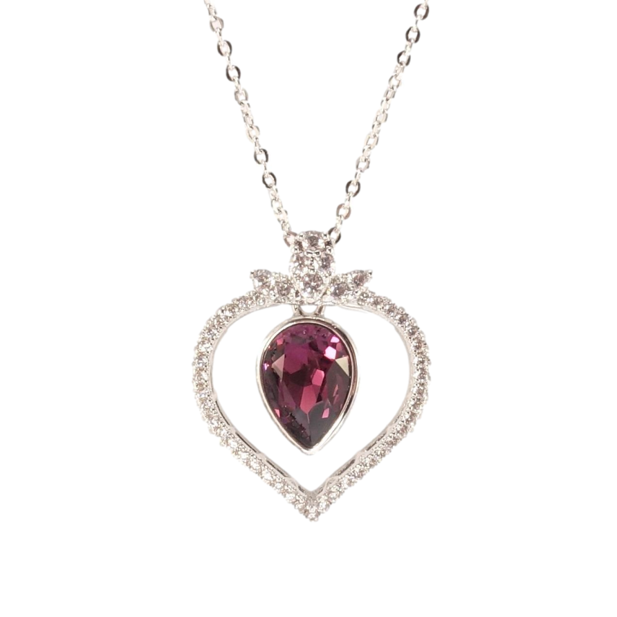 Кулон Xuping колір Родій з кр-ми Swarovski на ланцюжку Крапелька Amethyst в обрамленні серця дл.44,5-50см х 1мм фото №1