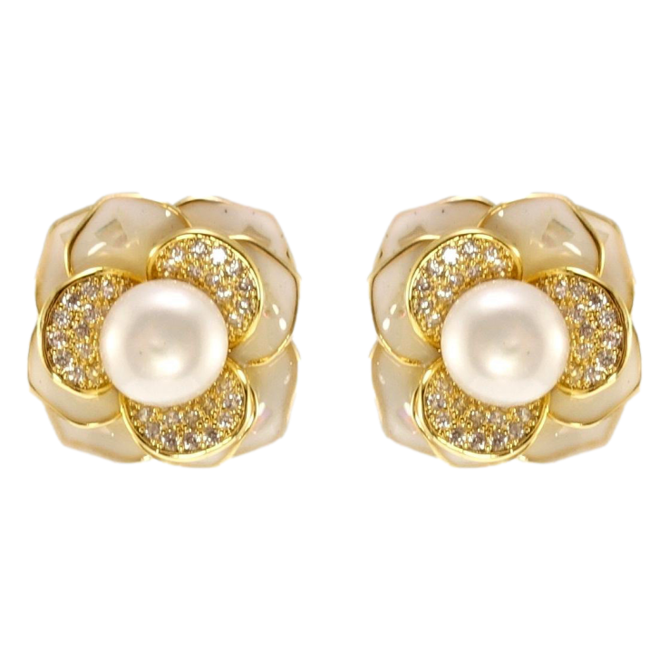 Сережки Xuping QQMM Позолота 14K пусети Квіточки з перлами, цирконієм та білою фото №21