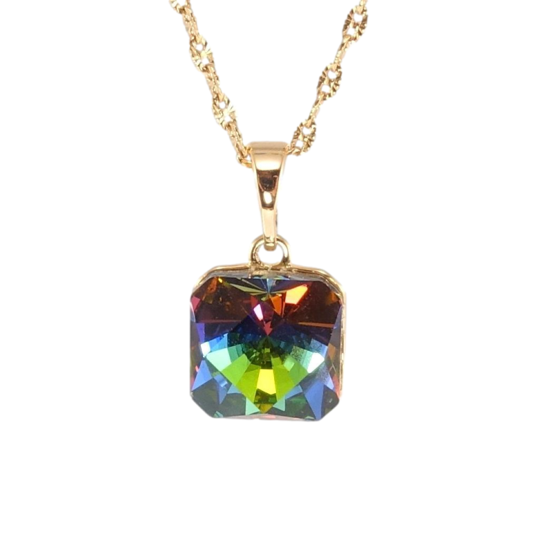 Кулон Xuping 18K с кр-ми Swarovski на цепочке Кристалл Vitrail Medium 10х10мм длина 40-45см х 1,5мм фото №1