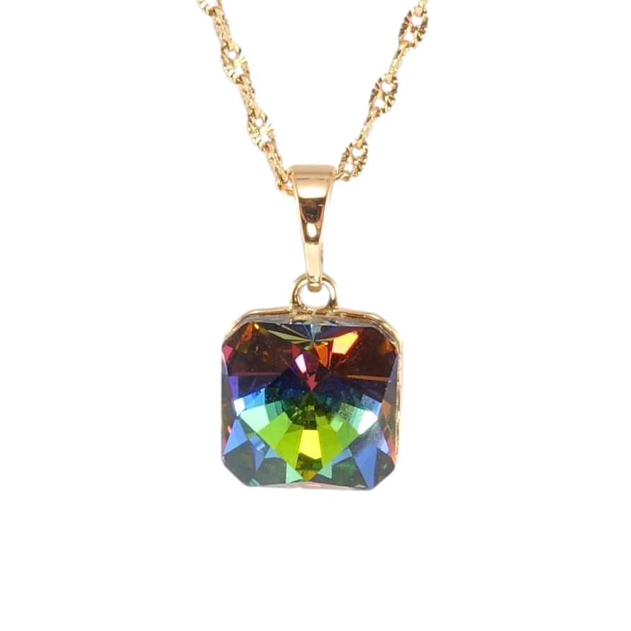 Кулон Xuping 18K з кр-ми Swarovski на ланцюжку Кристал Vitrail Medium 10х10мм довжина 40-45см х 1,5мм фото №1