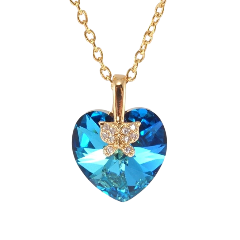 Кулон Xuping колір 18K з кр-ми Swarovski на ланцюжку Кристальне серце Metallic Blue довжина 40-45см х фото №1