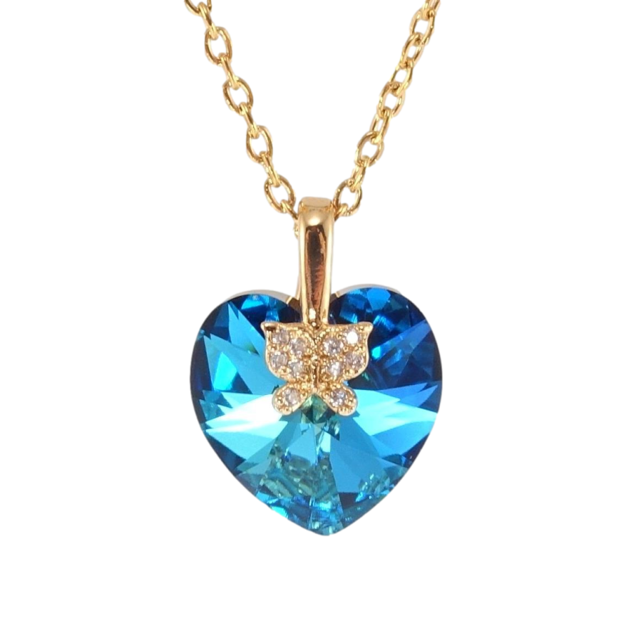 Кулон Xuping колір 18K з кр-ми Swarovski на ланцюжку Кристальне серце Metallic Blue довжина 40-45см х фото №1