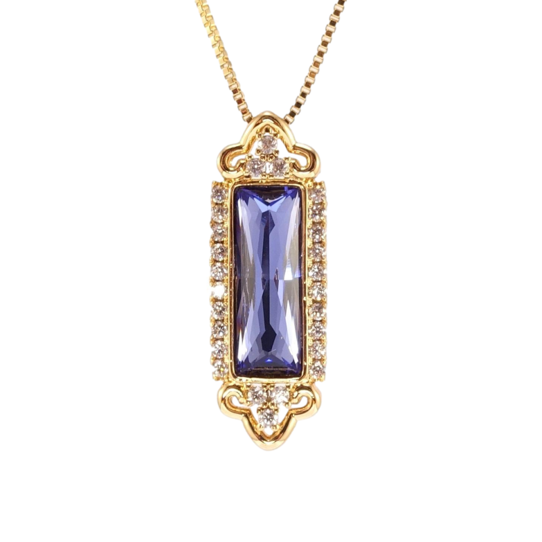 Кулон Xuping 18K з кр-ми Swarovski на ланцюжку Елегантна підвіска з кристалом Sapphire довжина 46см х 1мм фото №1