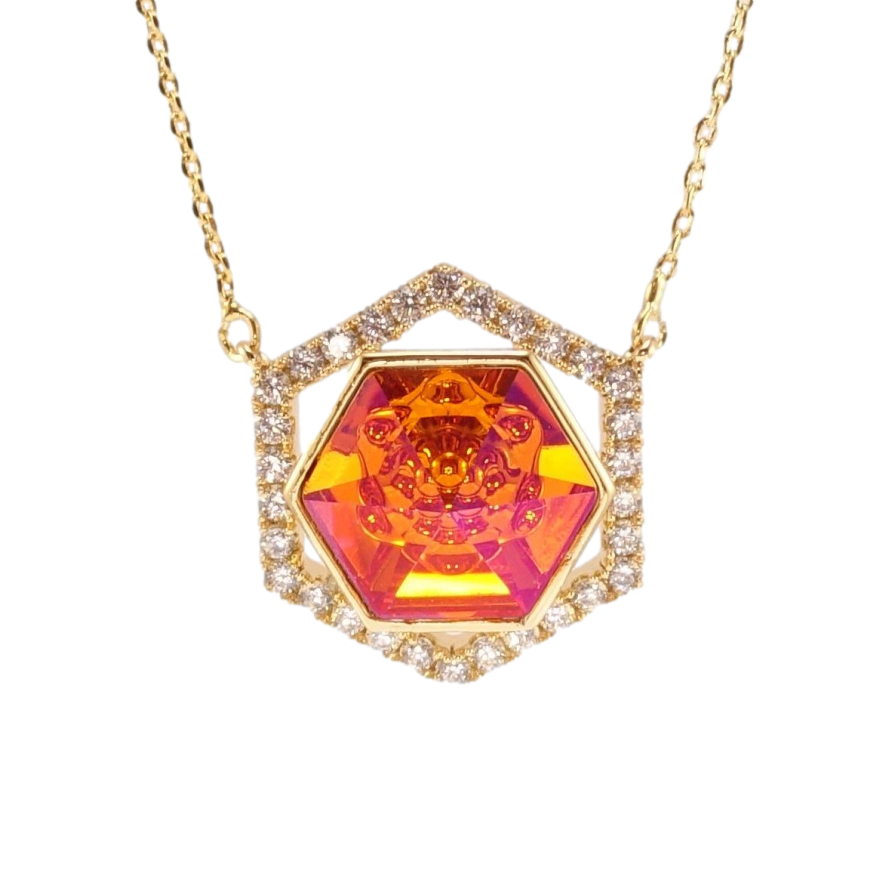 Кулон Xuping 18K з кр-ми Swarovski на ланцюжку Многогранник з кристалом Sun довжина 44-49см х 1мм фото №1