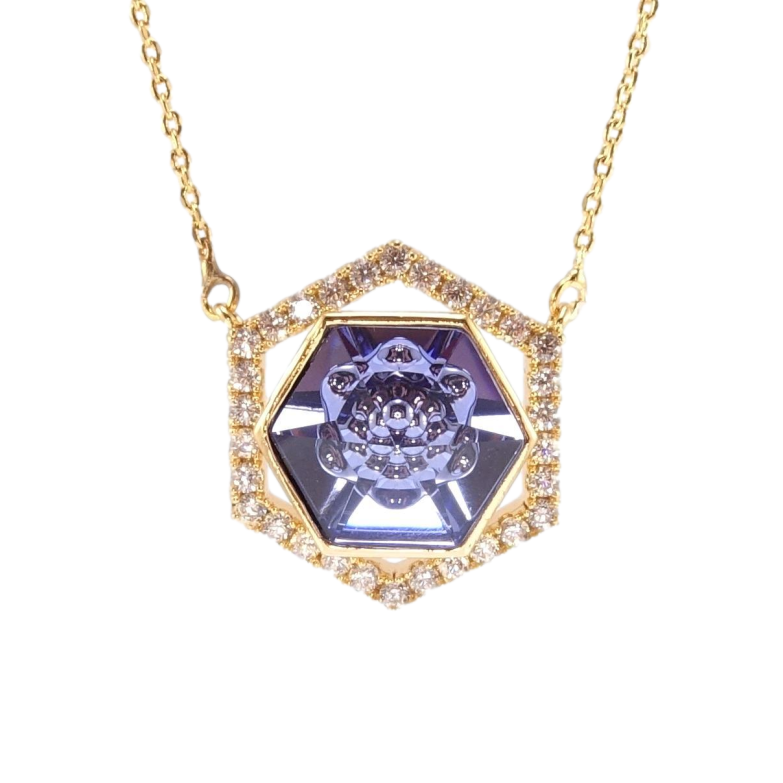 Кулон Xuping 18K з кр-ми Swarovski на ланцюжку Многогранник з кристалом Tanzanite довжина 44-49см х 1мм фото №1