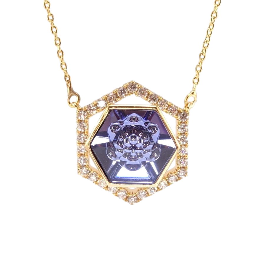 Кулон Xuping 18K с кр-ми Swarovski на цепочке Многогранник с кристаллом Tanzanite длина 44-49см х 1мм фото №1