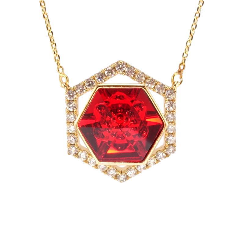 Кулон Xuping 18K з кр-ми Swarovski на ланцюжку Многогранник з кристалом Light Siam довжина 44-49см х 1мм фото №1