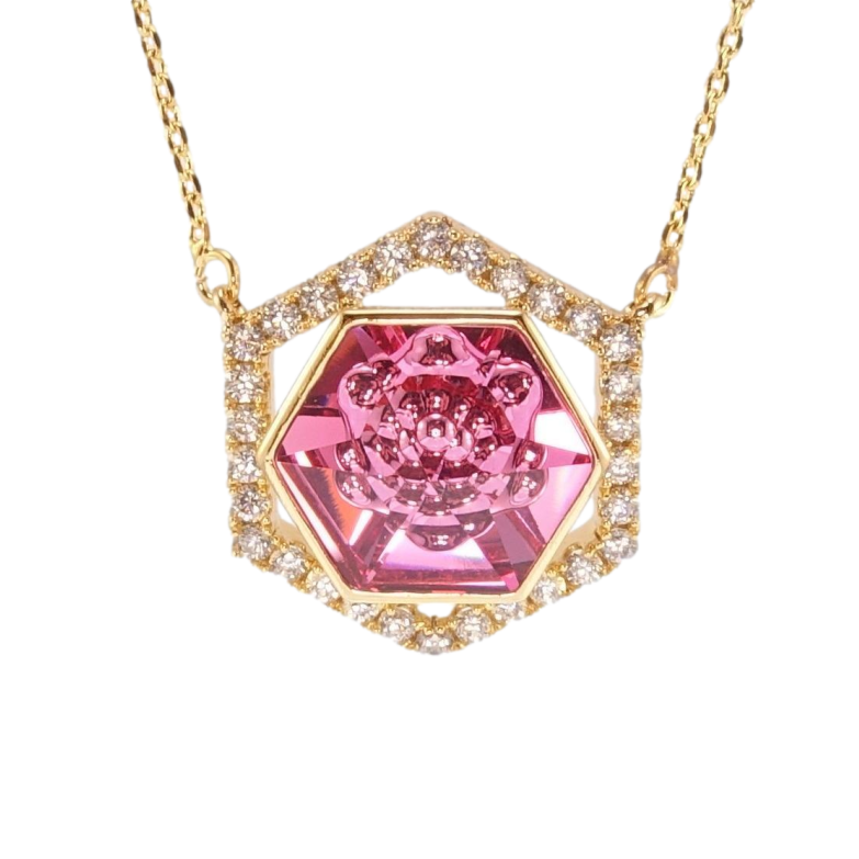 Кулон Xuping 18K с кр-ми Swarovski на цепочке Многогранник с кристаллом Rose длина 44-49см х 1мм фото №1