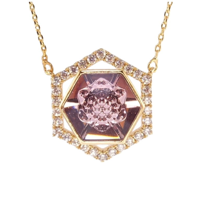 Кулон Xuping 18K с кр-ми Swarovski на цепочке Многогранник с кристаллом Antique Pink длина 44-49см х 1мм фото №2