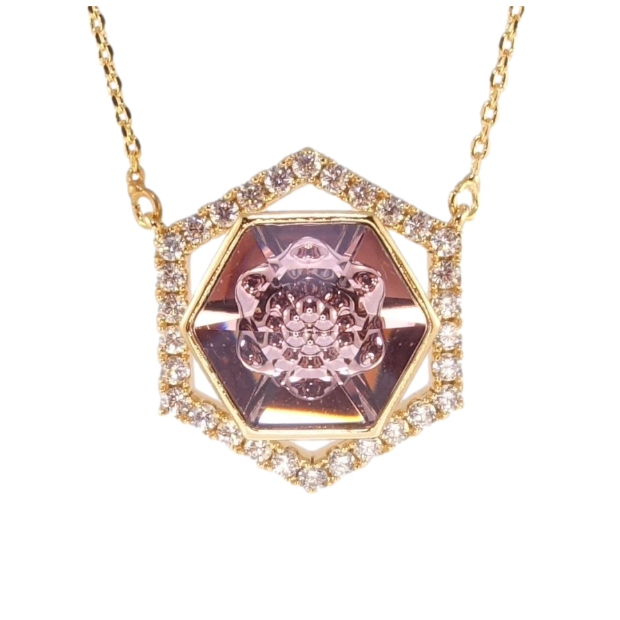 Кулон Xuping 18K з кр-ми Swarovski на ланцюжку Многогранник з кристалом Antique Pink довжина 44-49см х 1мм фото №1