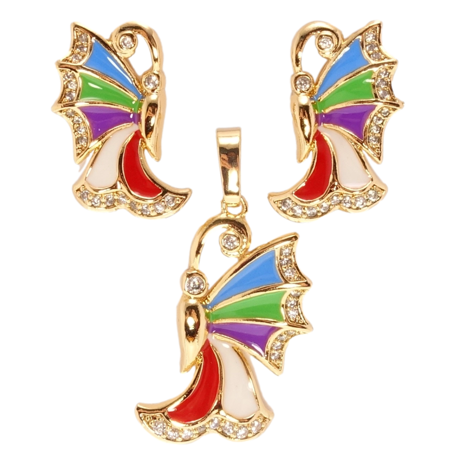 Набор Xuping Позолота 18K Серьги Кулон Бабочки с разноцветной эмалью и цирконием фото №1