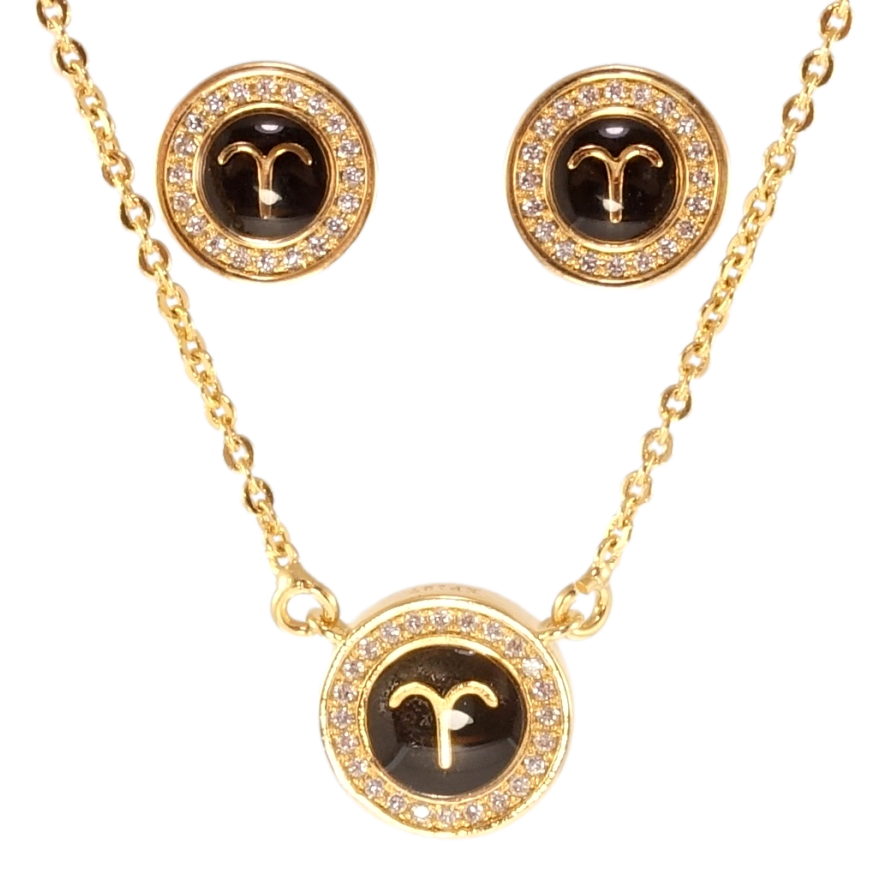 Набір Xuping Позолота 18K Сережки Кулон на ланцюжку Знак Зодіаку Овен довжина 43-46см х 1,5мм; ø 6мм та 5мм фото №1