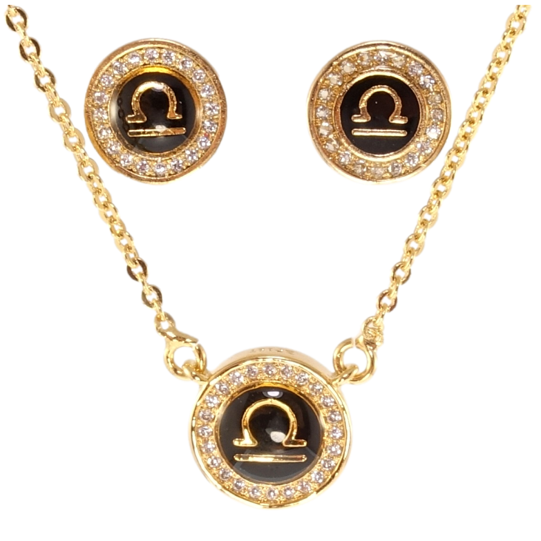 Набір Xuping Позолота 18K Сережки Кулон на ланцюжку Знак Зодіаку Терези довжина 43-46см х 1,5мм; ø 6мм та 5мм фото №1