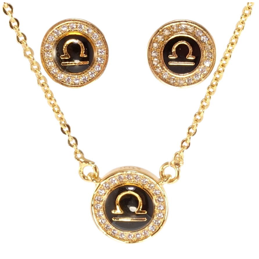 Набір Xuping Позолота 18K Сережки Кулон на ланцюжку Знак Зодіаку Терези довжина 43-46см х 1,5мм; ø 6мм та 5мм фото №1