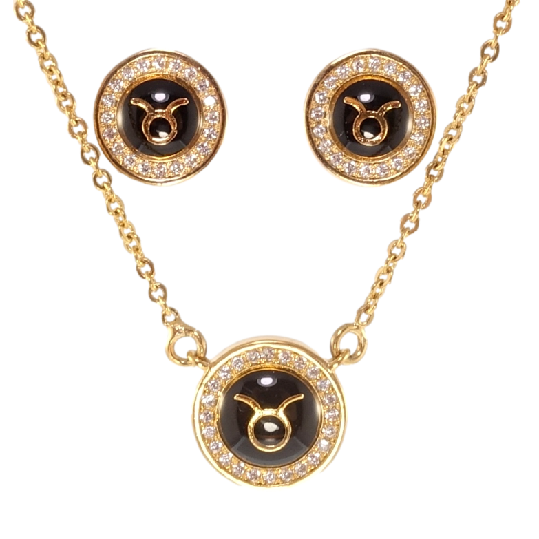 Набір Xuping Позолота 18K Сережки Кулон на ланцюжку Знак Зодіаку Телець довжина 44-47см х 1,5мм; ø 6мм та 5мм фото №1