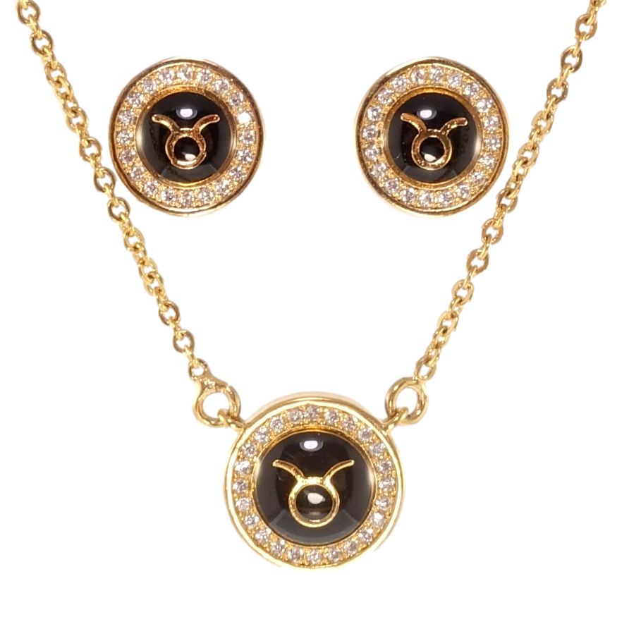 Набір Xuping Позолота 18K Сережки Кулон на ланцюжку Знак Зодіаку Телець довжина 44-47см х 1,5мм; ø 6мм та 5мм фото №1