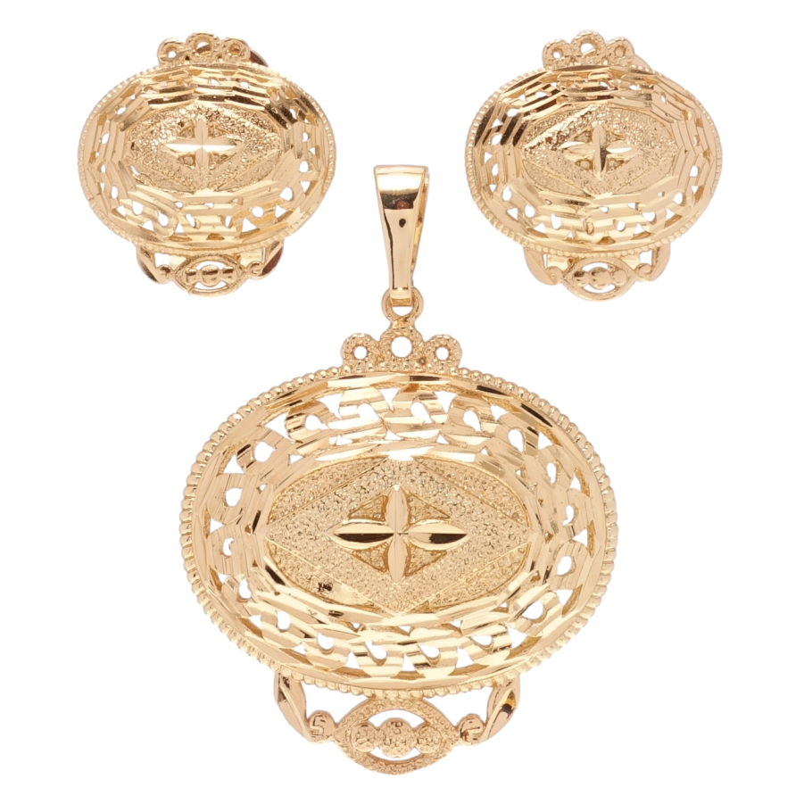 Набір Xuping Позолота 18K Сережки Кулон Декоративні різьблені овали фото №1