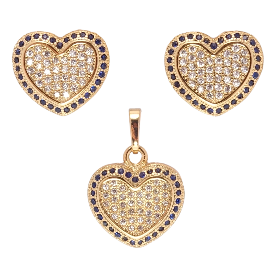 Набор Xuping Позолота 18K Серьги Кулон Сердечки с инкрустацией белым и синим цирконием фото №1