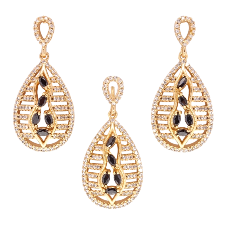 Набор Xuping Позолота 18K Серьги Кулон Декоративные капельки с черно-белым цирконием фото №16