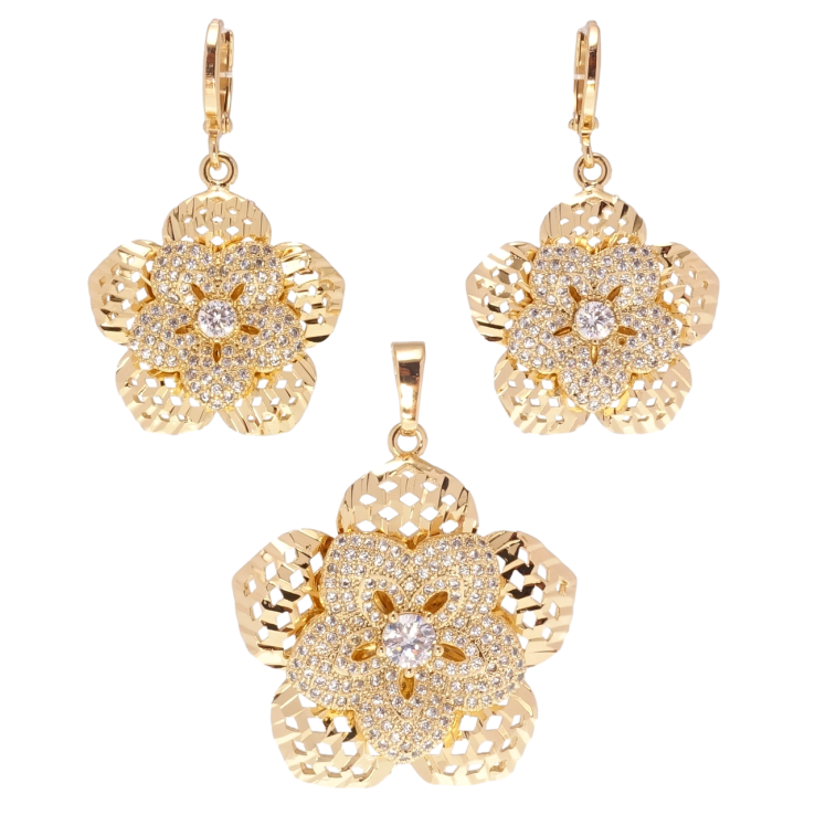 Набор Xuping Позолота 18K Серьги Кулон Резной цветок с инкрустацией цирконием фото №18