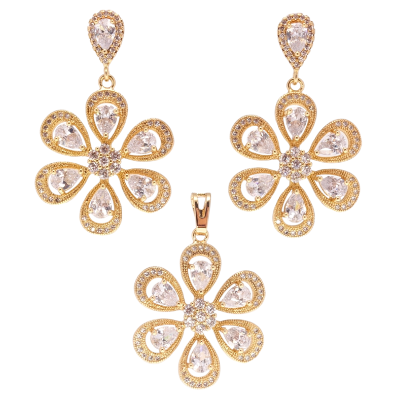 Набор Xuping Позолота 18K Серьги Кулон Кристальные цветочки фото №1