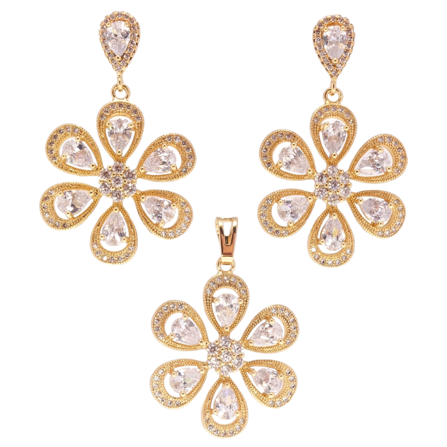 Набор Xuping Позолота 18K Серьги Кулон Кристальные цветочки фото №1