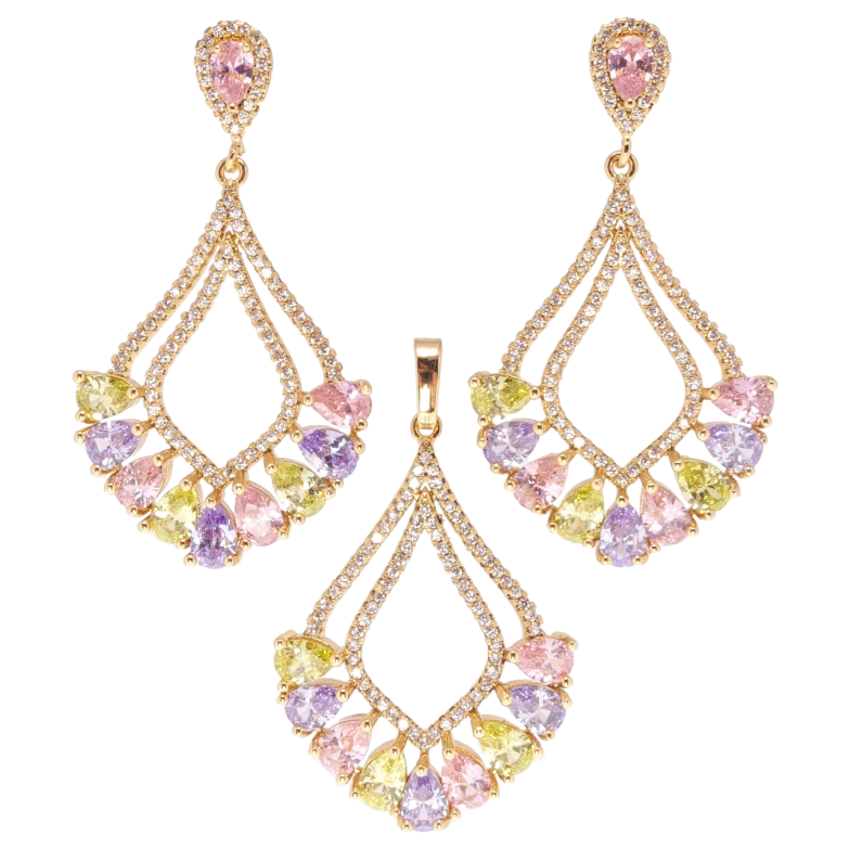 Набір Xuping Позолота 18K Сережки Кулон Елегантні підвіски з різнокольоровими фіанітами фото №1