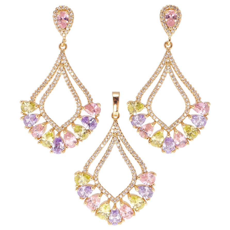 Набор Xuping Позолота 18K Серьги Кулон Элегантные подвески с разноцветными фианитами фото №1