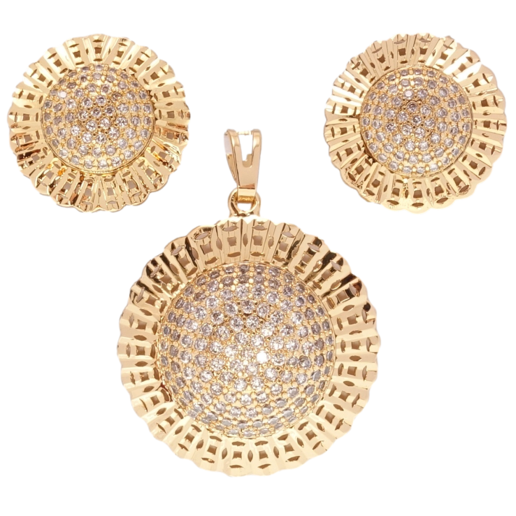 Набор Xuping Позолота 18K Серьги Кулон Резные круги с инкрустацией цирконием фото №17