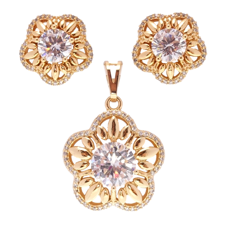 Набор Xuping Позолота 18K Серьги Кулон Нежные цветочки с кристаллами фото №1