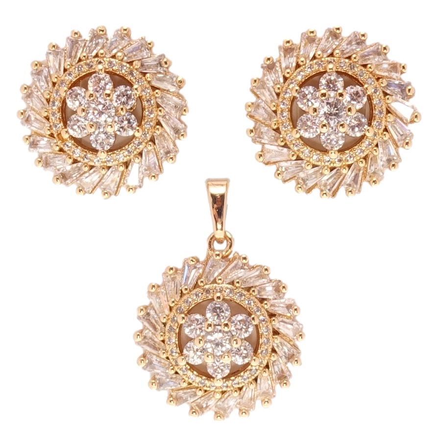 Набор Xuping Позолота 18K Серьги Кулон Кристальные круги с цветочком фото №1