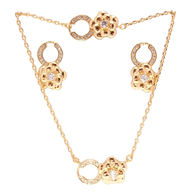 Набір Xuping Позолота 18K Сережки Браслет Підвіска на ланцюжку Квіточка на кільці дл.ЦП 42-46см, БР 18-21см фото №1 Набір Xuping Позолота 18K Сережки Браслет Підвіска на ланцюжку Квіточка на кільці дл.ЦП 42-46см, БР 18-21см фото №1