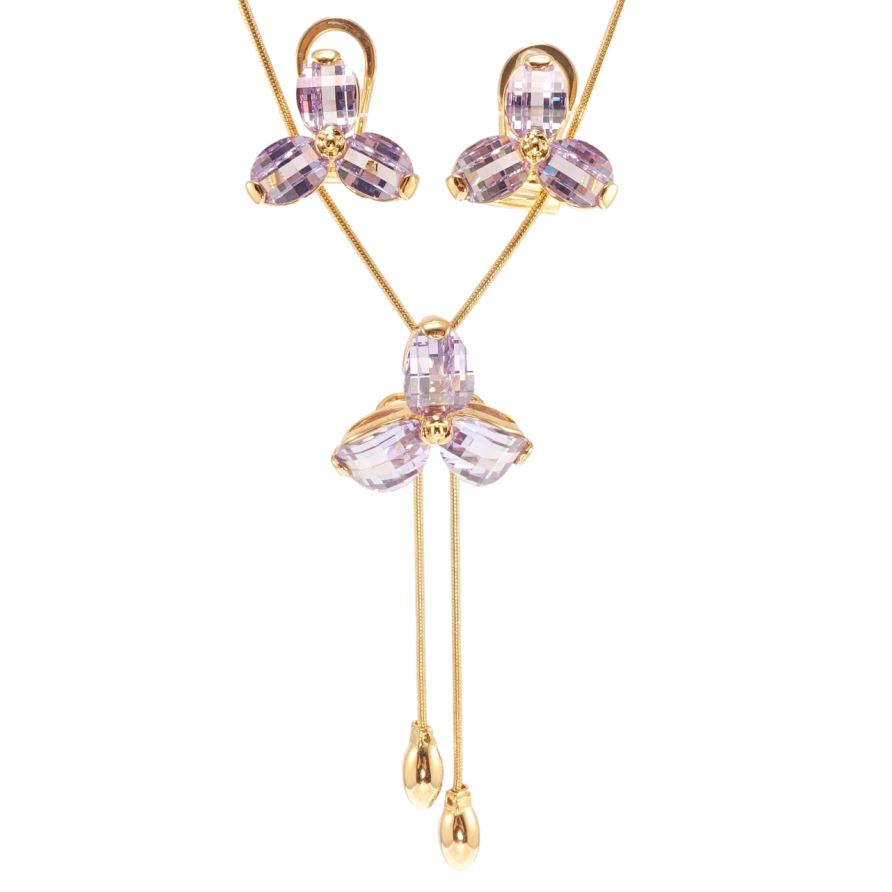 Набір Xuping Позолота 18K Сережки Бігунок на ланцюжку Трьохлиста кристальна квітка довжина 52-55см х 1мм фото №1