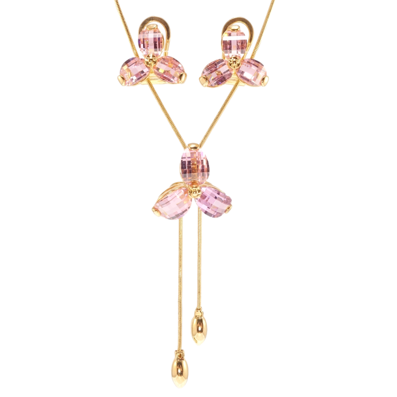 Набір Xuping Позолота 18K Сережки Бігунок на ланцюжку Трьохлиста кристальна квітка довжина 52-55см х 1мм фото №3 Набір Xuping Позолота 18K Сережки Бігунок на ланцюжку Трьохлиста кристальна квітка довжина 52-55см х 1мм фото №3