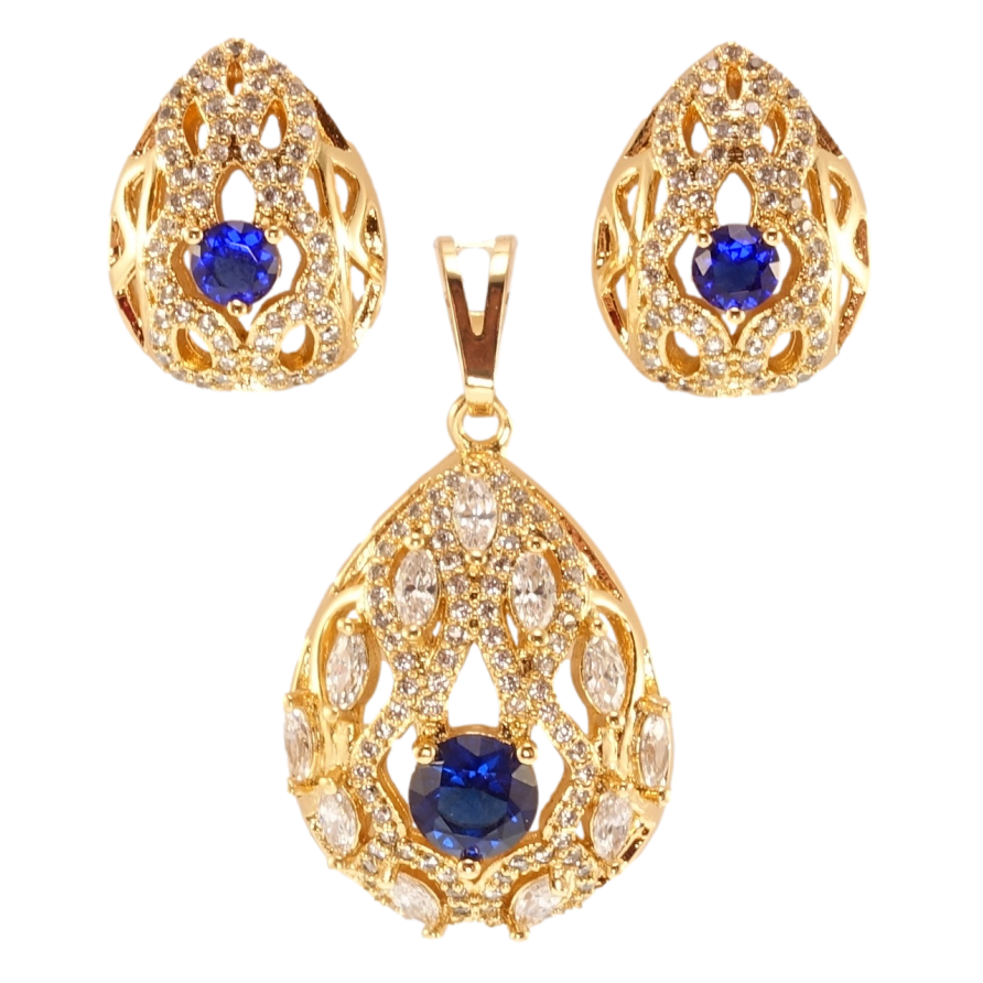 Набор Xuping Позолота 18K Серьги Кулон Элегантные капельки с цирконием и синими фианитами фото №1