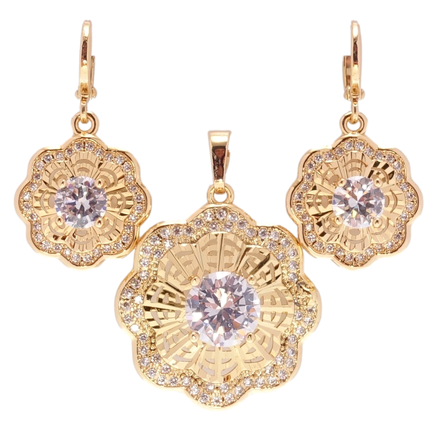 Набор Xuping Позолота 18K Серьги Кулон Цветочки с цирконием фото №1