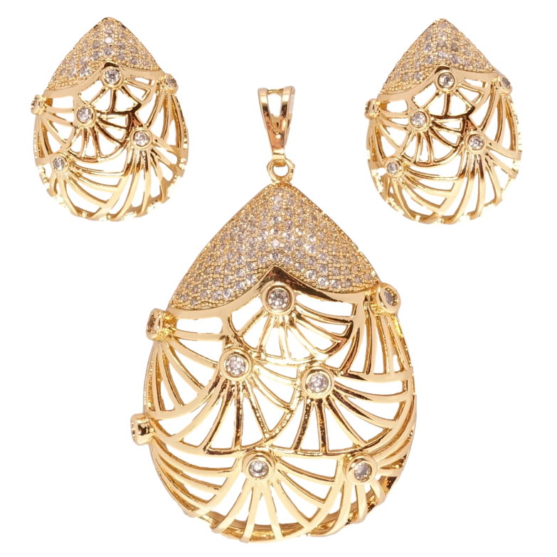 Набор Xuping Позолота 18K Серьги Кулон Крупные резные капельки с инкрустацией цирконием фото №1