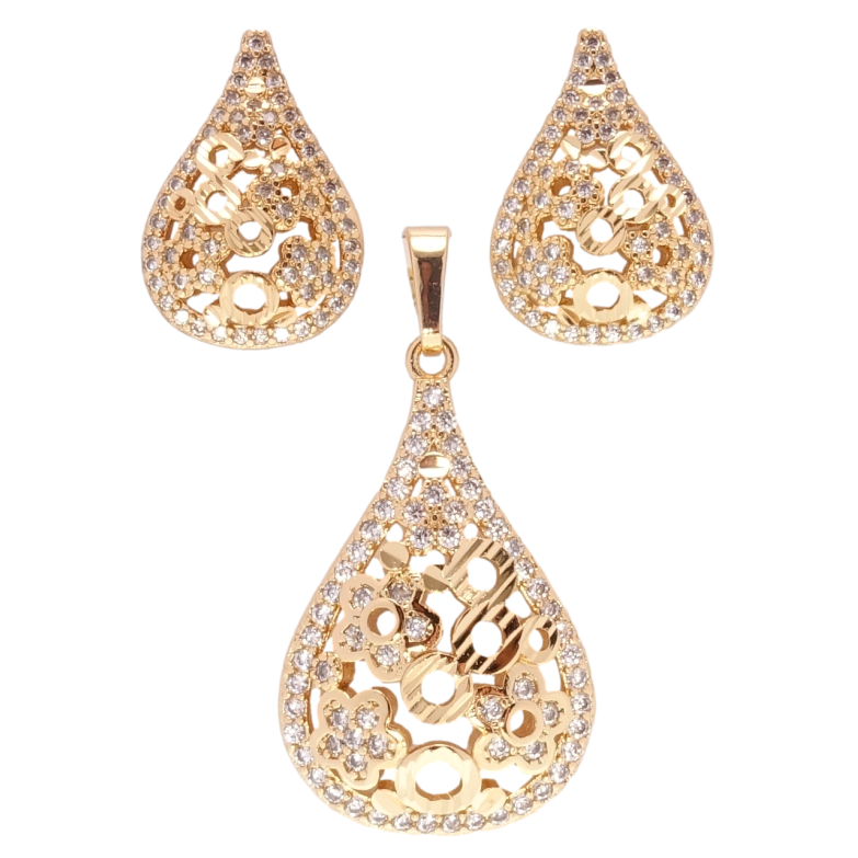 Набір Xuping Позолота 18K Сережки Кулон Ажурні крапельки з цирконієм фото №3